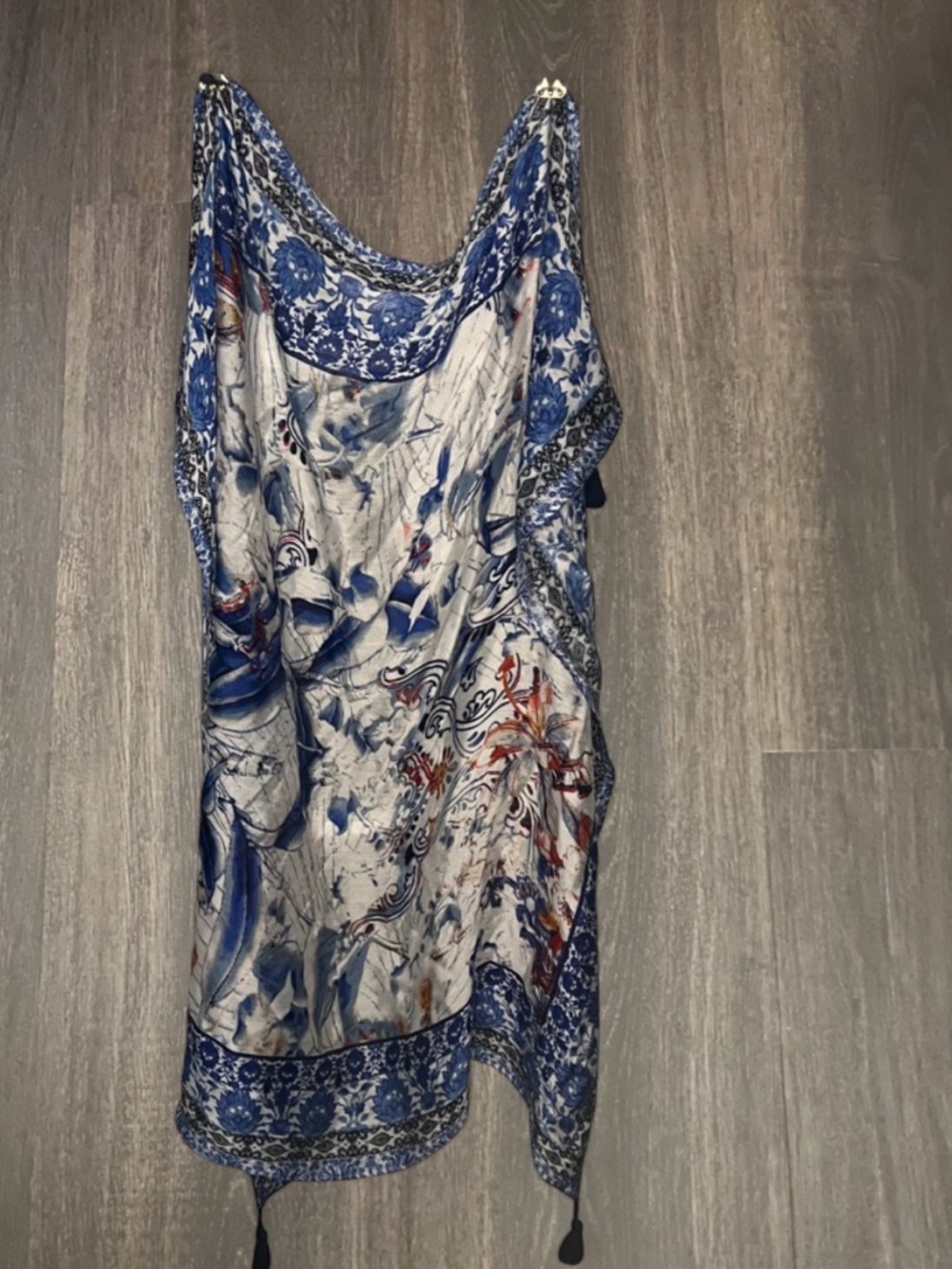 Blue Floral Boho Scarf Wrap Shawl Lightweight OS‎